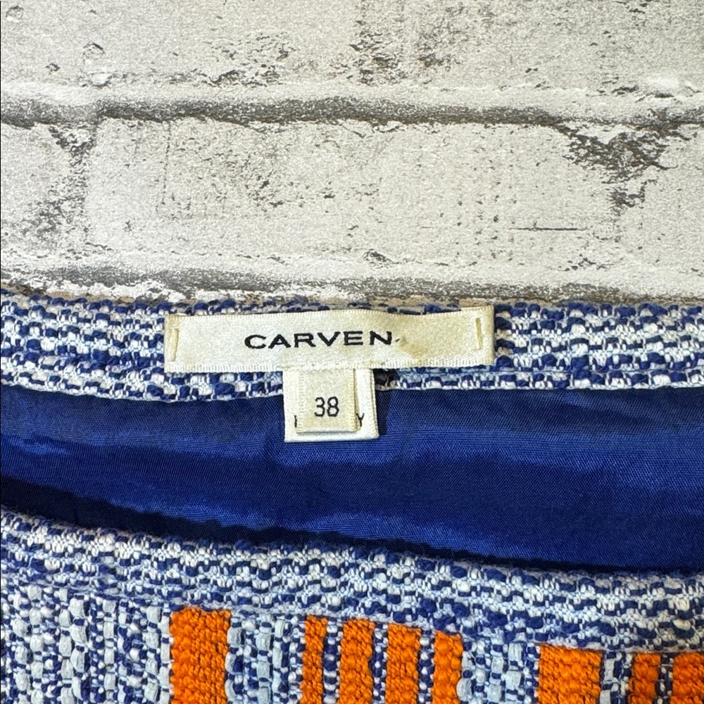 Carven womens 38 orange blue stripe knit cotton blend mini dress EUC - Picture 2 of 7